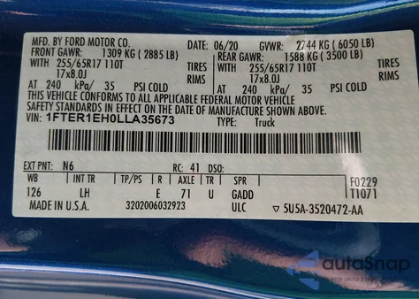 2020 Ford Ranger Xl из США, поврежденный, VIN 1FTER1EH0LLA35673